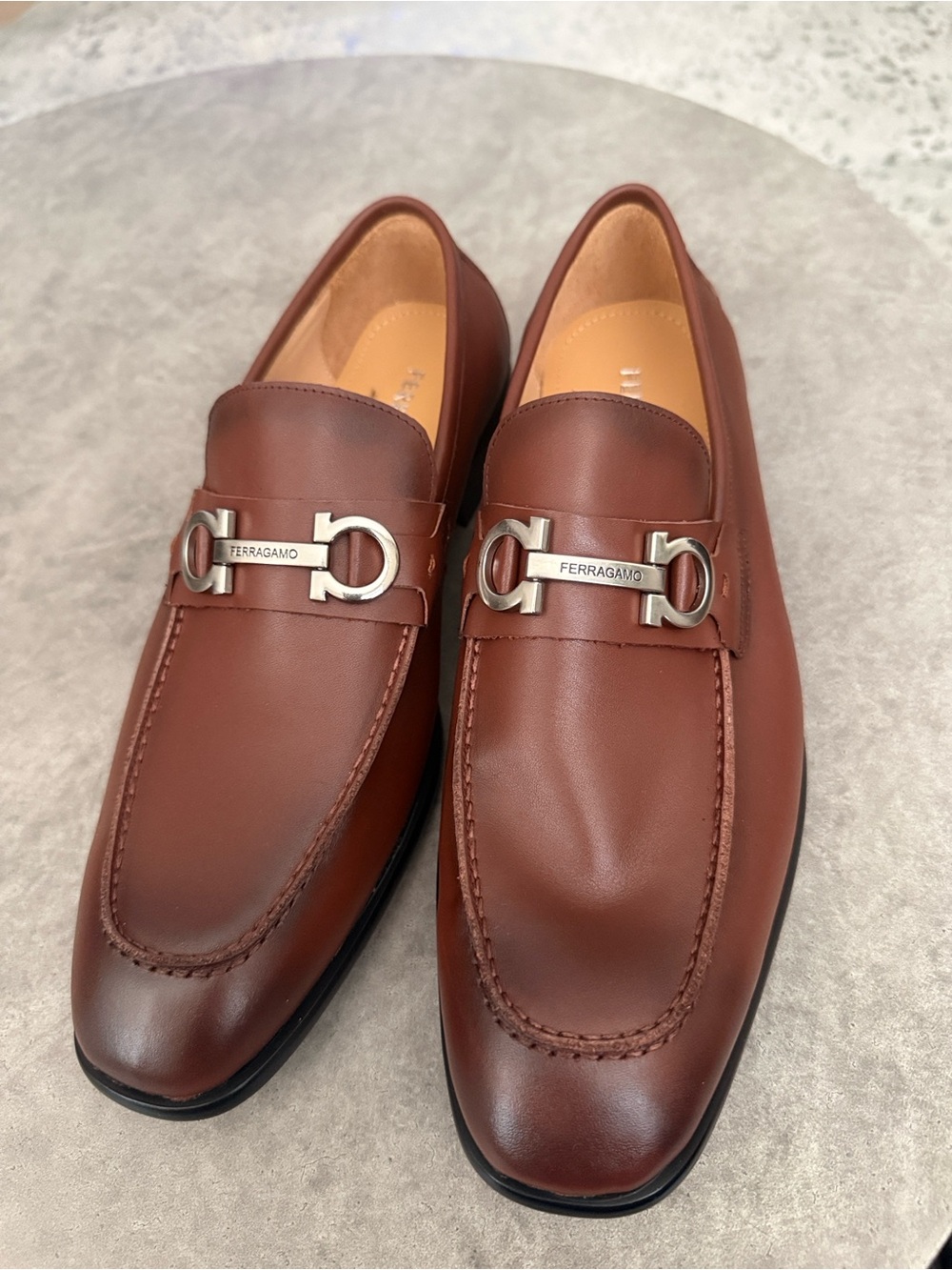 Salvatore Ferragamo Brown Leather Gancini Bit Slip-On Loafers